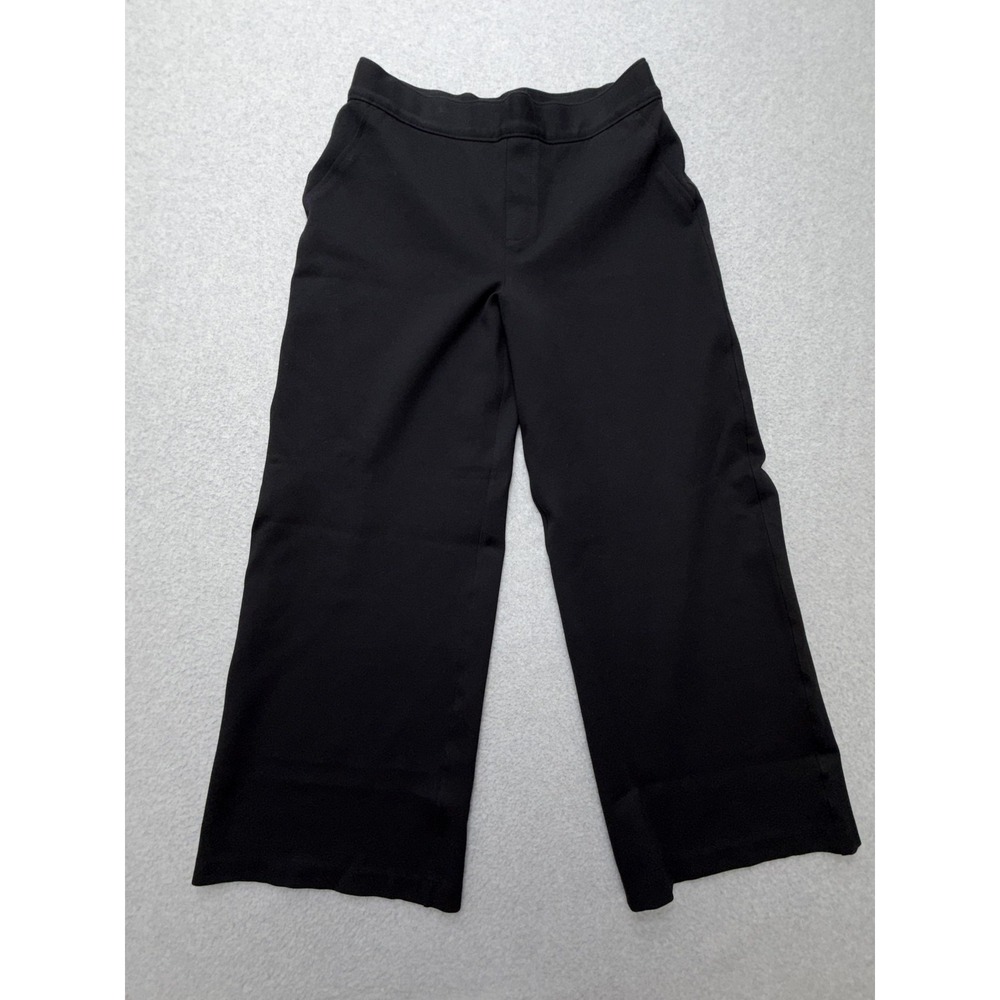 Spanx Pants Womens Medium Petite Black Ponte Wide Leg Crop Pull On Dress Stretch